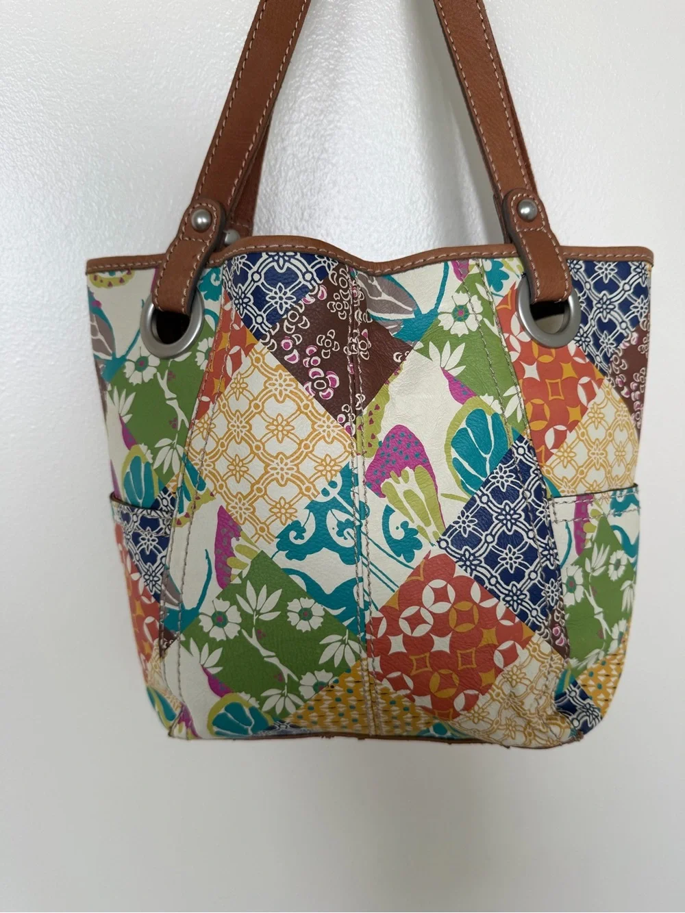 FOSSIL Colorful Floral Patchwork Vintage Hobo Shoulder Tote Bag